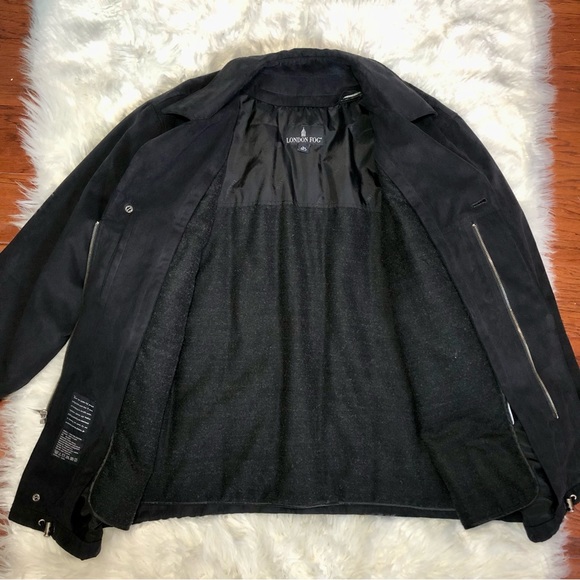 London Fog Black Zip Up Jacket Coat Wool Acrylic Blend Lining Men’s Size L - Picture 3 of 11